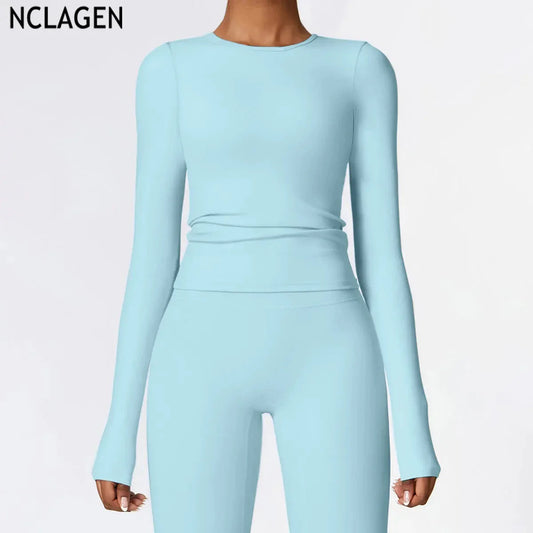 Cralom Long Sleeve Yoga Shirt Women's Fitness Top Dry Fit Breathable Sports