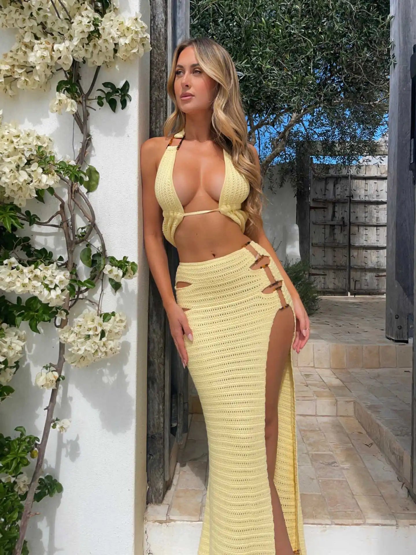 Cralom Solid Color Knitted Beach Bikini Cover Dress Summer 2025