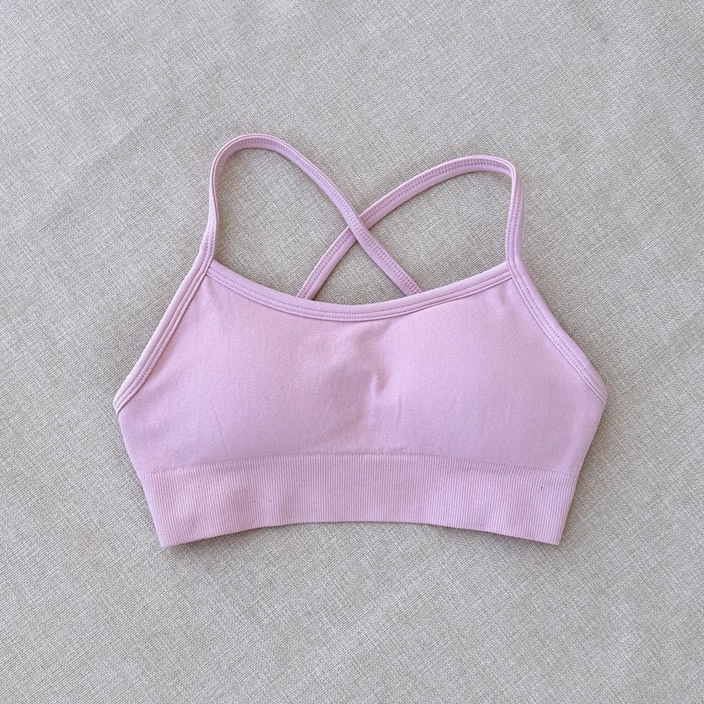 Cralom Seamless Cross Back Yoga Bra with Removable Pads for Impact Support