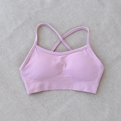 Cralom Seamless Cross Back Yoga Bra with Removable Pads for Impact Support