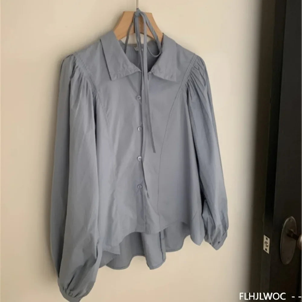 Cralom Autumn Cotton Turtleneck Tops, Chic French Style Button Shirts