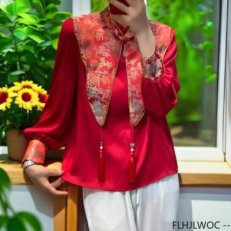 Cralom Red Chi-pao Collar Blouse 2024 Collection