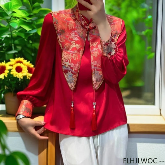 Cralom Red Chi-pao Collar Blouse 2024 Collection