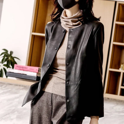Cralom Women's High Quality Leather Bomber Jacket Fashion Coats