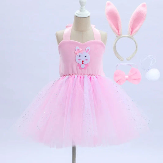 Cralom Forest Rabbit Print Dress for Children's Halloween Role Play