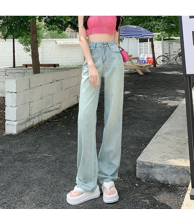 Cralom Wide Leg Jeans: Korean Style Loose Baggy Denim Pants for Women