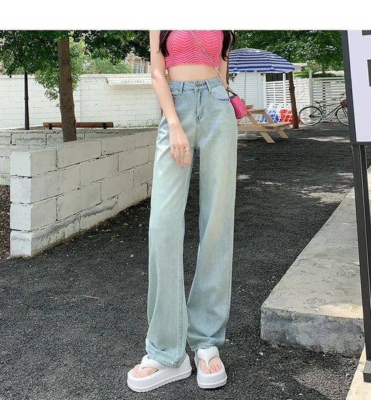 Cralom Wide Leg Jeans: Korean Style Loose Baggy Denim Pants for Women