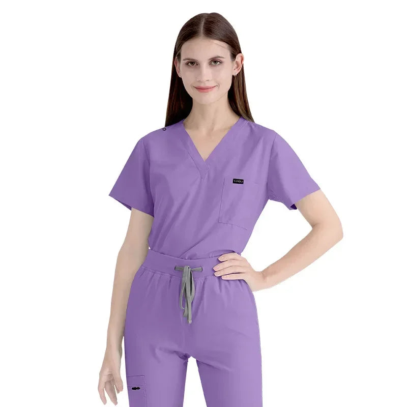 Cralom Women's Stretch Scrubs Set - Top Jogger Pants Nursing Uniform