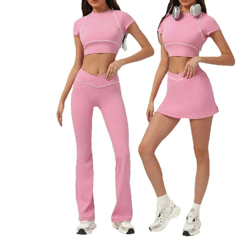 Cralom Women's Tennis Sports Set Gym Workout Skirt Set Yoga Sportswear