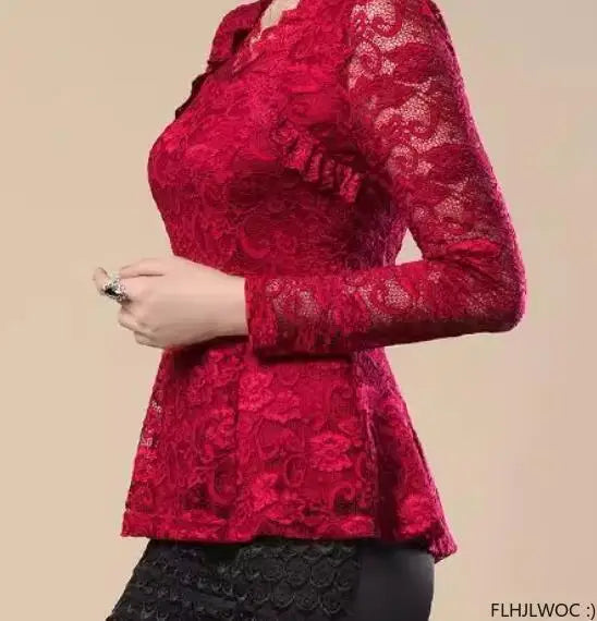 Cralom Vintage Lace Peplum Top Blouse Girls Retro Japan Style Mesh Shirt