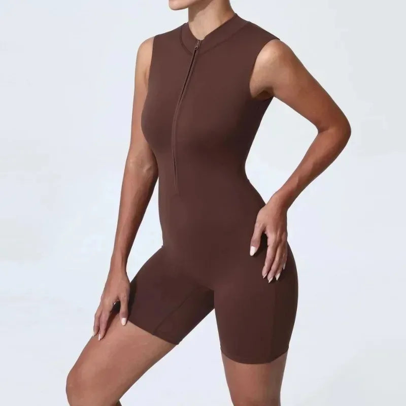 Cralom Seamless Yoga Jumpsuit - Summer Sleeveless Zip Bodysuit for Fitness & Workout