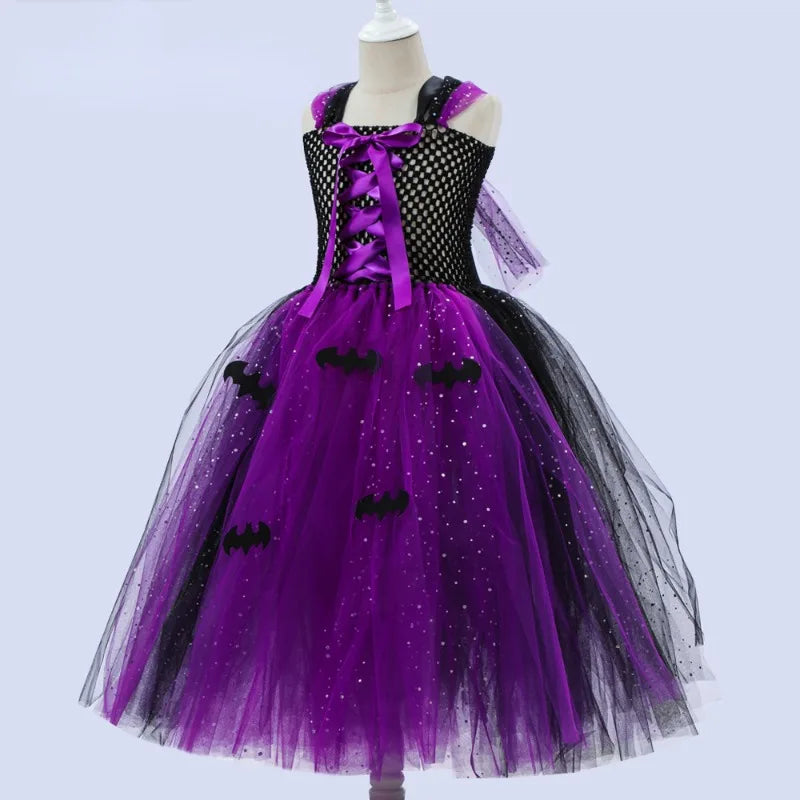 Cralom Sequins Mesh Bubble Skirt: Easter Bat Cosplay Dress for Witch Role
