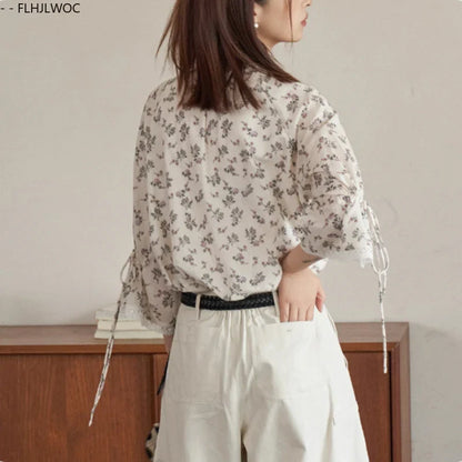 Cralom Women's Retro Stripe Floral Button Shirts