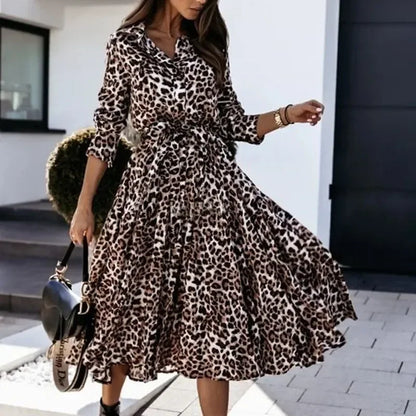 Cralom Leopard Print Swing Lace-Up Dress