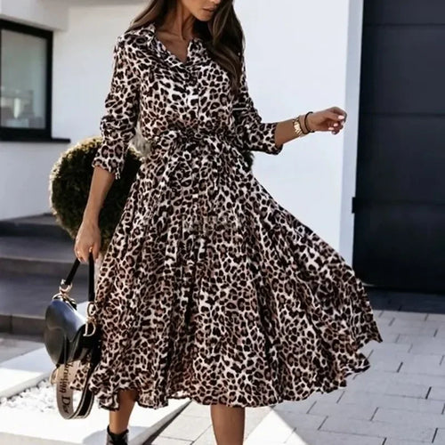Cralom Leopard Print Swing Lace-Up Dress