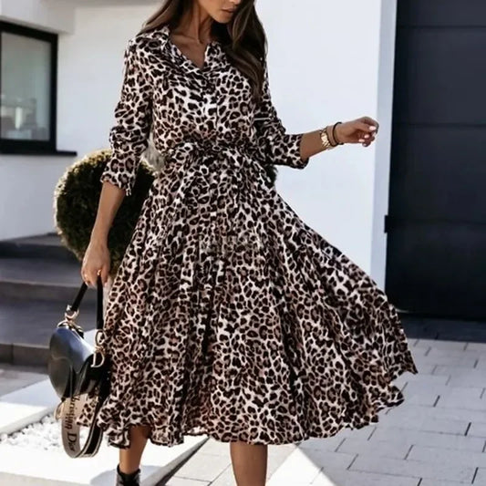Cralom Leopard Print Swing Lace-Up Dress