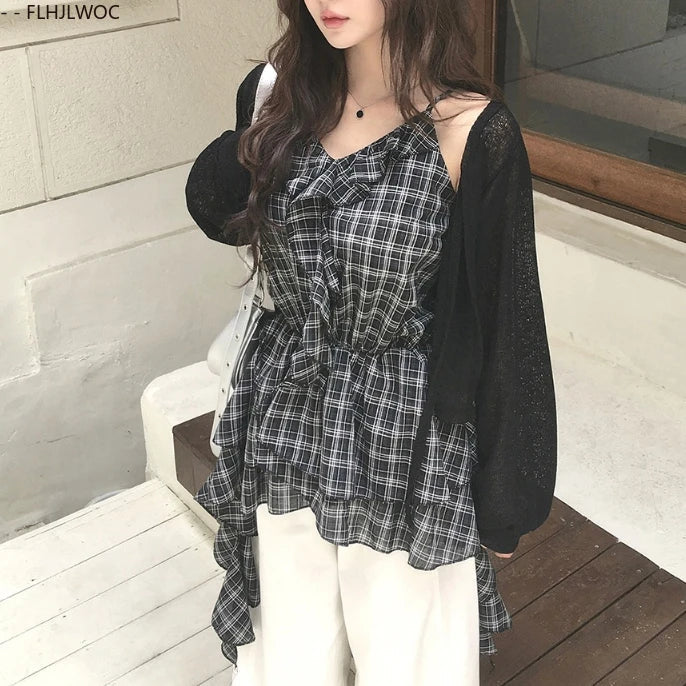 Cralom Plaid Peplum Top: Sleeveless Retro Ruffles and Slim Fit Blouse
