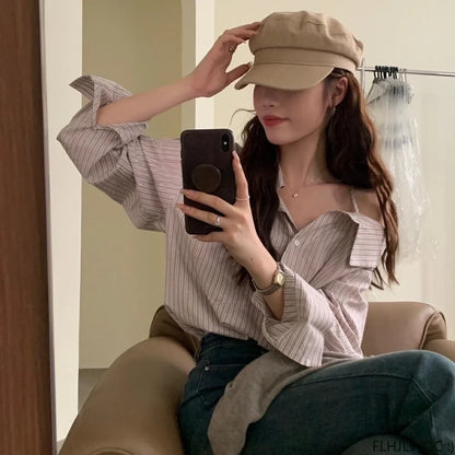 Cralom Off-Shoulder Striped Button Top: Chic, Sexy, and Casual Style