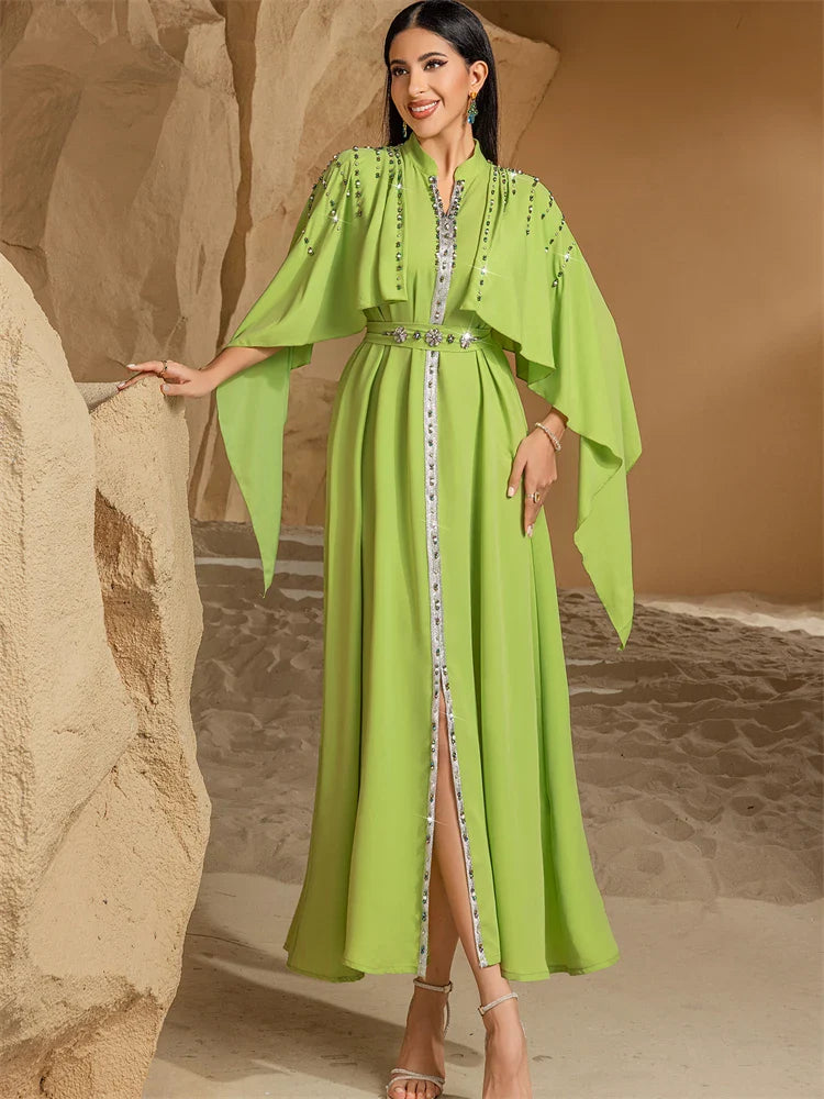 Cralom Ramadan Eid Abaya with Diamonds, Ideal for Evening Parties & Muslim Prayer