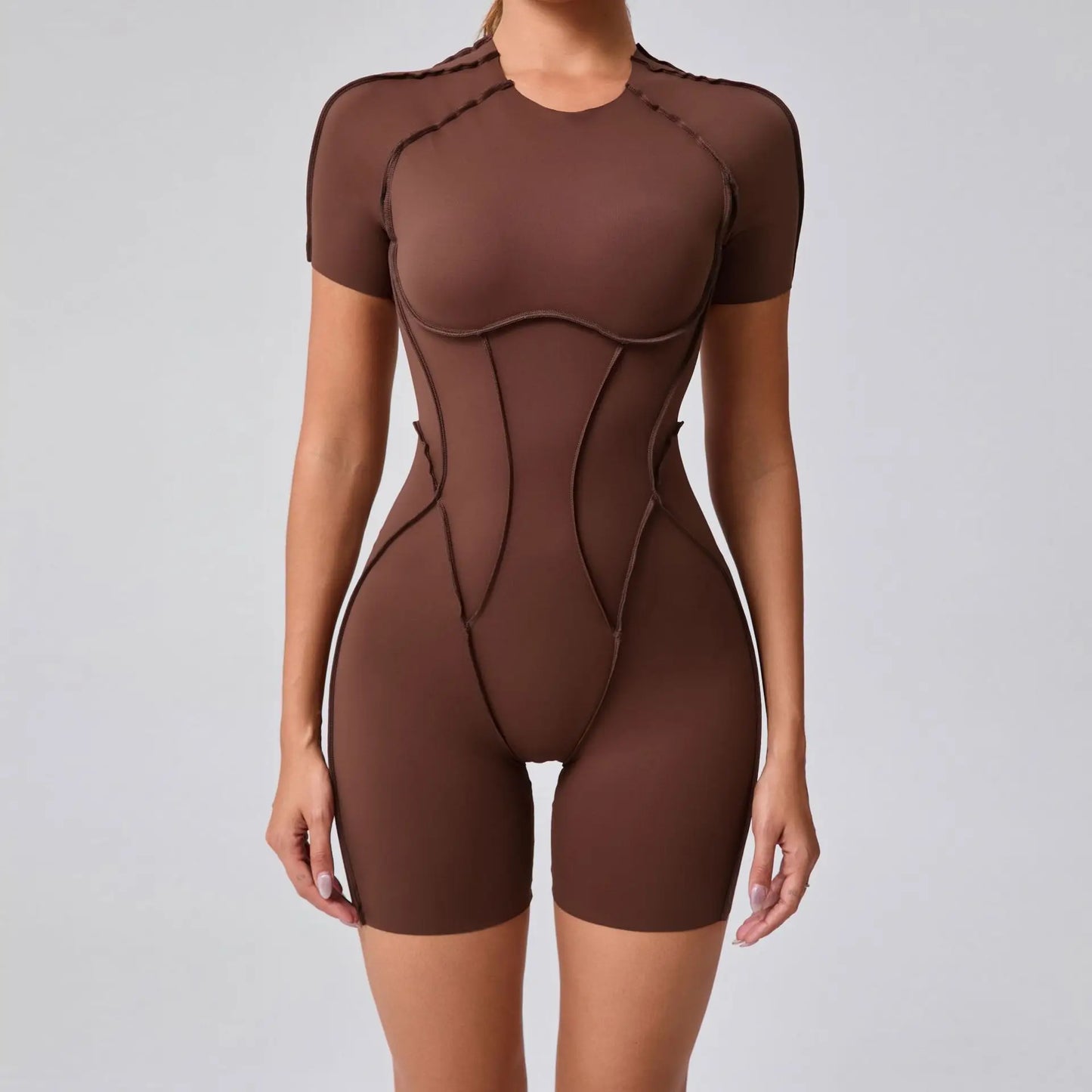 Cralom Hollow Back Yoga Jumpsuit Short-Sleeved Sportswear