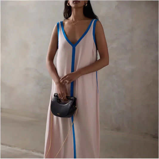 Cralom Stylish V-Neck Loose Dress for Spring/Summer 2025