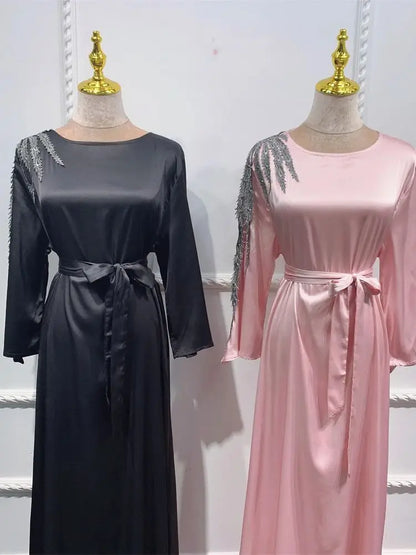 Cralom Luxury Satin Eid Abaya Dress for Women - Muslim Prayer Caftan
