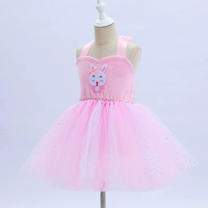 Cralom Forest Rabbit Print Dress for Children's Halloween Role Play