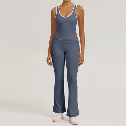 Cralom Seamless Yoga Set: Butt-Lifting Flared Pants & Sports Vest Set