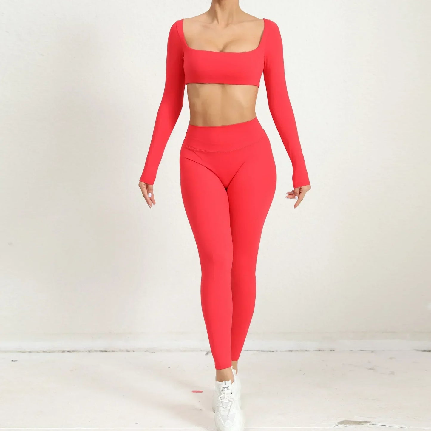 Cralom Seamless Yoga Set: Booty Lifting Leggings & Long Sleeve Top