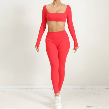 Cralom Seamless Yoga Set: Booty Lifting Leggings & Long Sleeve Top