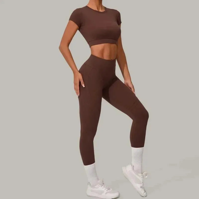 Cralom Seamless Brushed Yoga Set - High Waist Booty Lifting Workout Outfit