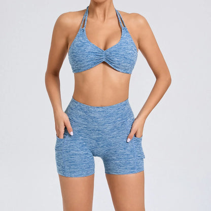 Cralom Women's Naked Feeling Yoga Set - Tight-Fit Sportswear with Side Pockets