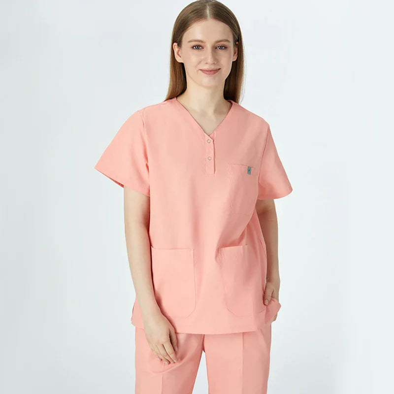 Cralom Pink Nursing Scrub Set - Easy Care Medical Uniform