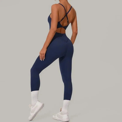 Cralom Seamless Yoga Jumpsuit, Adjustable Cross Waist, High Waisted, Butt Lifting Bodysuit