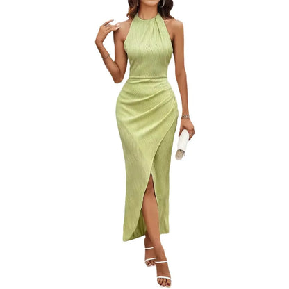 Cralom Solid Color High End Hanging Neck Long Dress