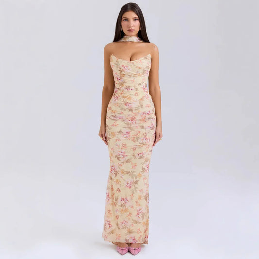 Cralom Blue Strapless Top & High Waist Pencil Skirt Set