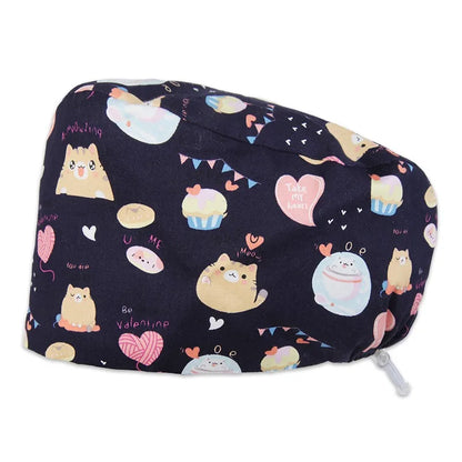 Cralom Women's Cat Print Doctor Hat for Pediatrics & Veterinary Clinics