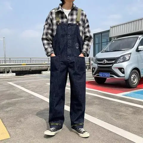 Cralom Adjustable Strap Denim Overalls with Tool Pockets
