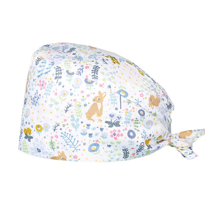 Cralom Cotton Scrub Cap with Sweatband, Tie Back Working Hat for Beauticians