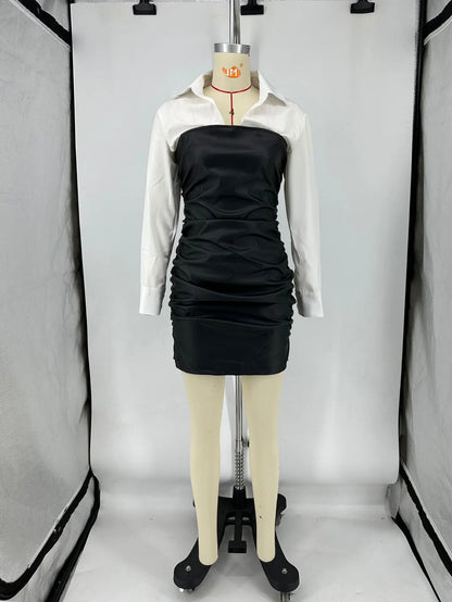 Cralom Patchwork Pleated Mid Skirt for Women