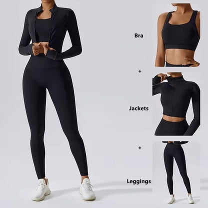 Cralom 3Pcs Yoga Set for Women: Workout Suit, Quick-Drying Material, Gym Jackets