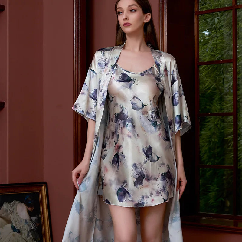 Satin Robe Set by Cralom: Super-Soft Plus Size Pajamas for Ladies, Perfect for Sleep and Lounge