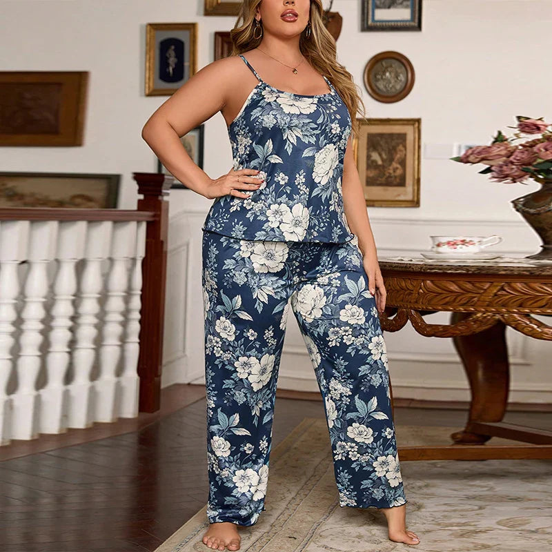 Cralom Strappy Tank Top & Long Pants Pajama Set for Women, XL-5XL Sleepwear & Loungewear