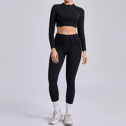 Cralom Seamless Yoga Set High Waisted Tummy Control Pleated Hip Lifting Workout Suit