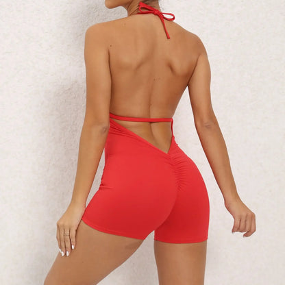 Cralom High Elasticity Fitness Jumpsuit - Peach Hip Tight Jumpsuit & Air Back Yoga Pants