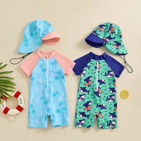 Cralom Baby Boy Rash Guard Set with Sun Hat