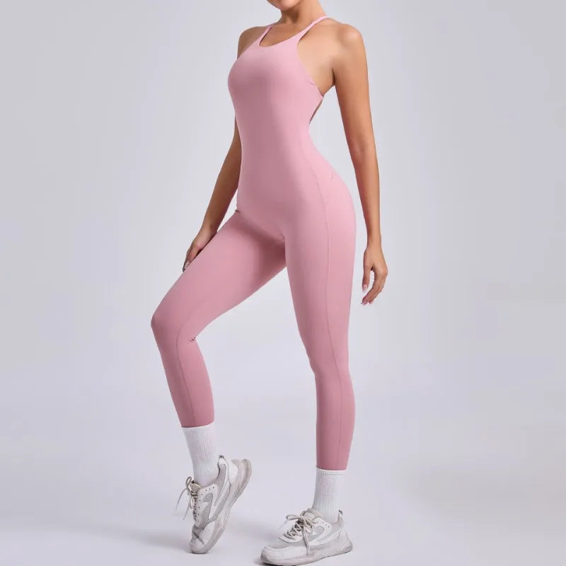 Cralom High-Cut Yoga Bodysuit: Adjustable Straps, Open Back, Butt Lifting Gym Wear