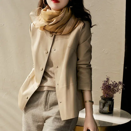 Cralom Women's High Quality Leather Bomber Jacket Fashion Coats