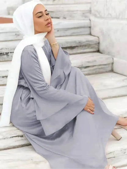 Cralom Luxury Satin Muslim Kaftan Abaya Dubai Caftan Robe Femme