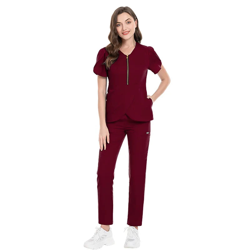 Cralom Women's Solid Color Hospital Scrub Set